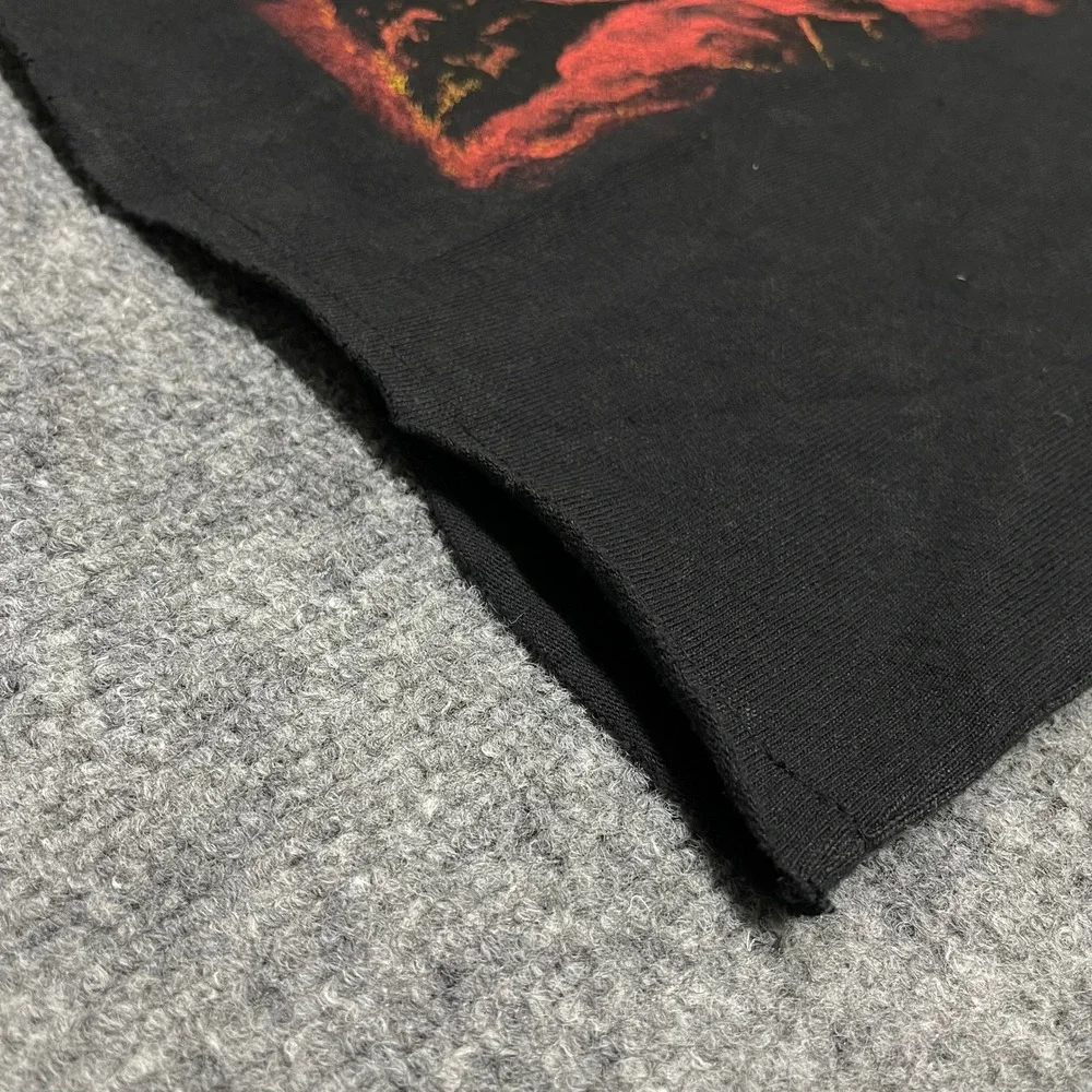 Biker Shirt Mens Large Black Mad Cult Rescued From The Embers Flaming Skull Boxy
